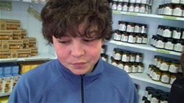 Lawrence tries the Hell Fire Pepper Jelly chutney at the Cheddar Gorge Cheese Company shop